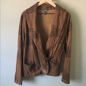 Ralph Lauren Brown Blazer with Relaxed Draped Front Women’s XL 100% Cotton